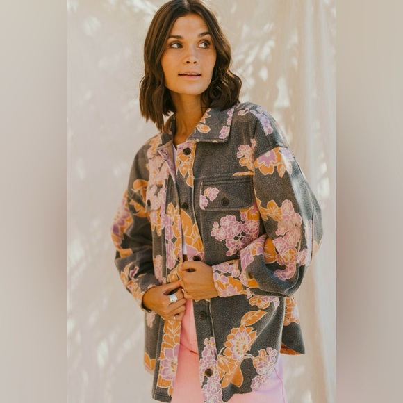 FREE PEOPLE Jacquard Ruby Jacket Oversized Boho in Charcoal size L‎ - Picture 3 of 16